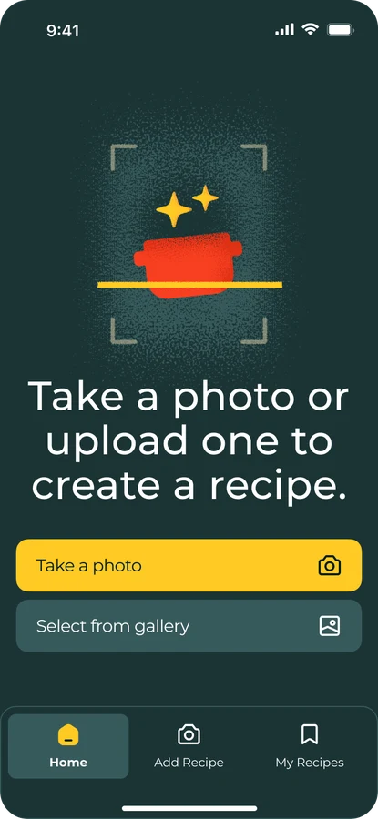 Photo2Recipe App - Home Screen